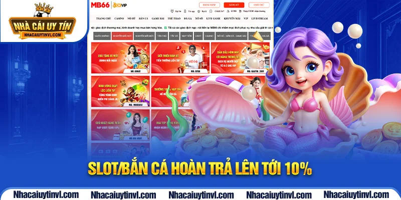 Slot/bắn cá hoàn trả lên tới 10%